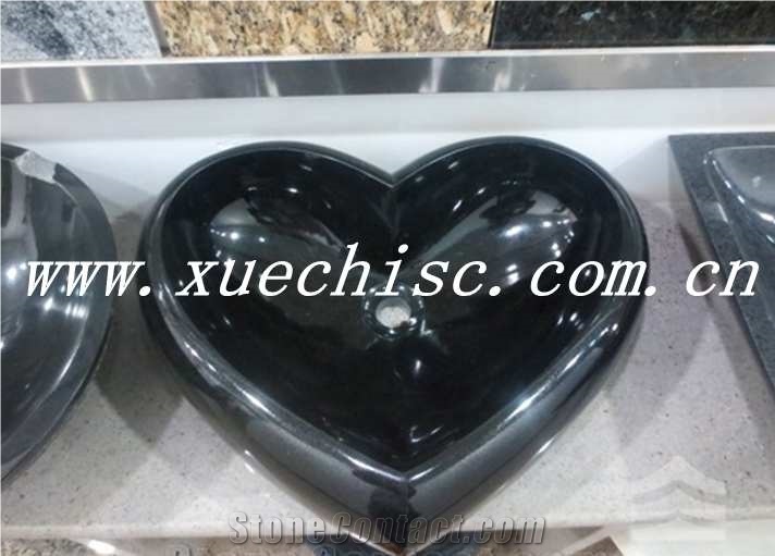 China Heart Shaped Style Granite Sink, Black Granite Sinks & Basins