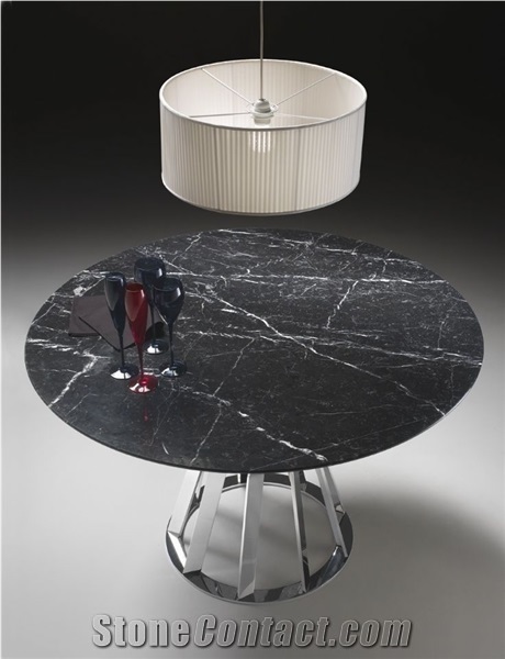 Giga Black and White Marble Side Table Round, Giga Black Marble Tabletops,Reception