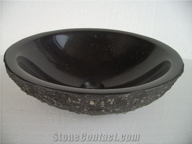 Giga Round Square Mushroom Surface Black Granite Kitchen Sink