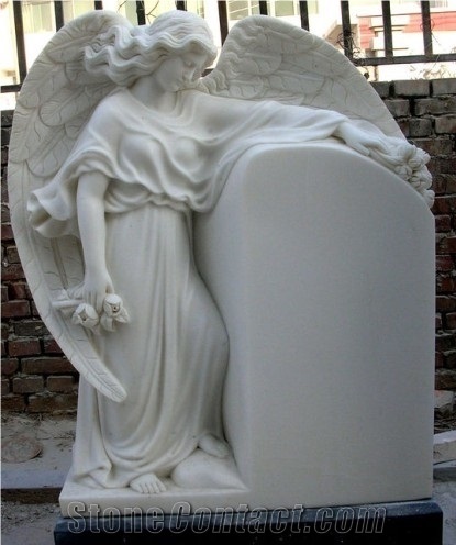 White Marble Carving Tombstone, White Headstone, Han White Marble Monument & Tombstone