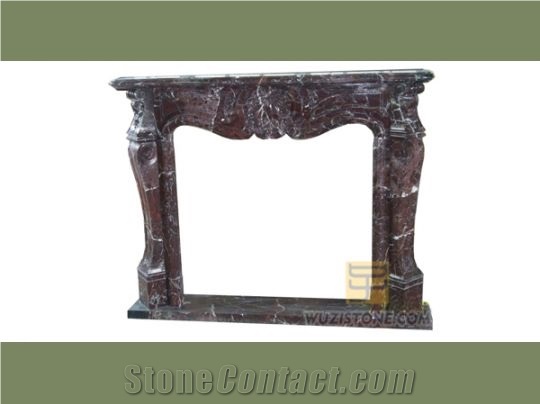 Wz-F-004, Rosa Levanto Red Marble Fireplace