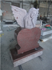 Wz-M-018 Red Granite &Grey Granite Angel Tombstone