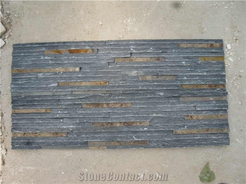 Black Cultured Stone Wall Tile, Ledgestone Wall Panel,Slate Drain Board Wall Cladding&Roofing Tiles