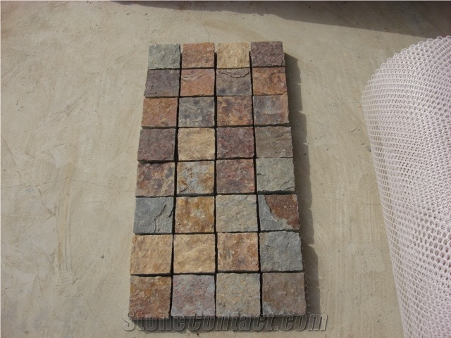 Chinese Slate Cube Stone & Pavers, Rusty Cobble Stone, Paving Stone