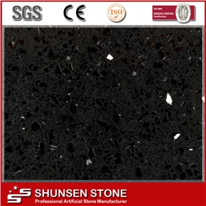 Crystal Black Artificial Quartz Stone Slab for Countertop Qz805