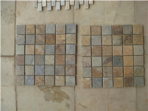 China Rusty Stone Floor Mosaic, China Rust Slate Floor Mosaic