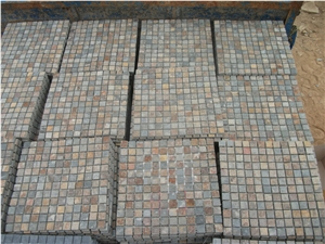 China Rusty Stone Floor Mosaic, China Rust Slate Floor Mosaic