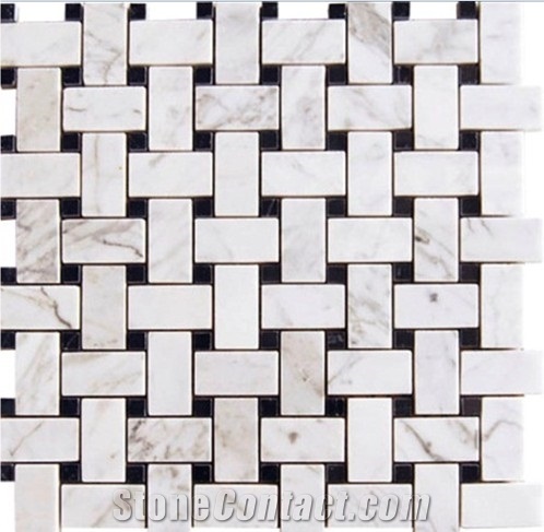 Basketweave Calacatta White Marble Mosaic Tile