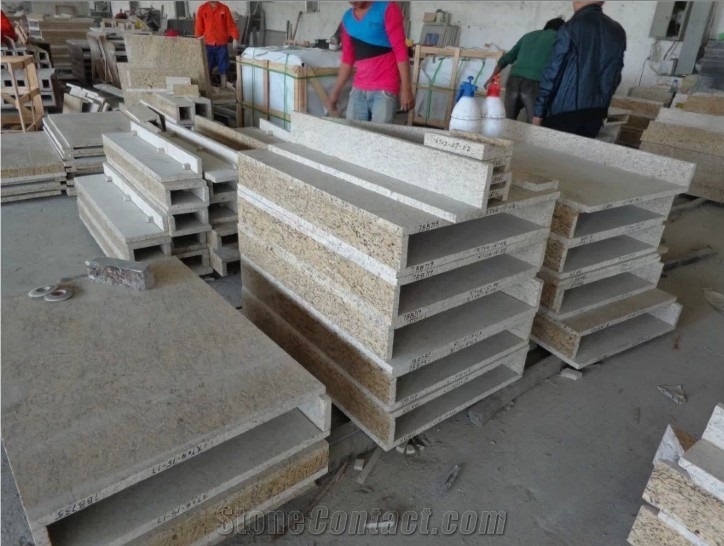 Brazil Gold Granite Wall Cladding tiles with CNC sculpture,Granite exterior Wall cladding,Granite Facade Stone