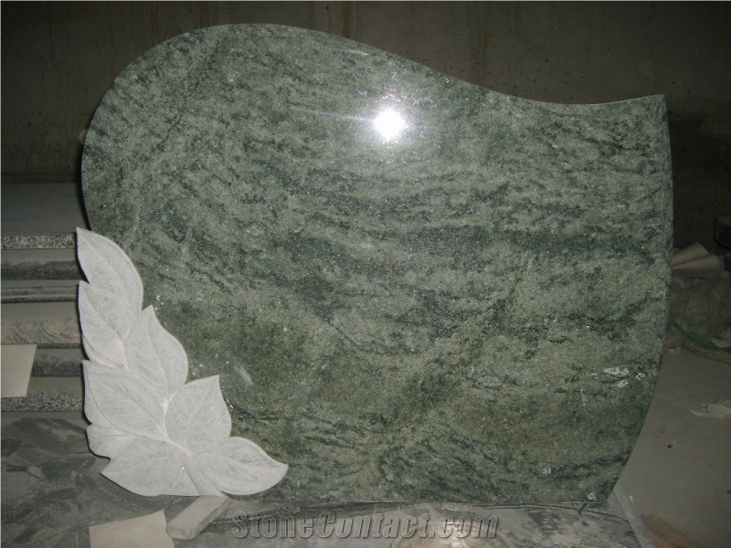 Chinese Multicolor Green Granite Tombstone , Russian Style Gravestone
