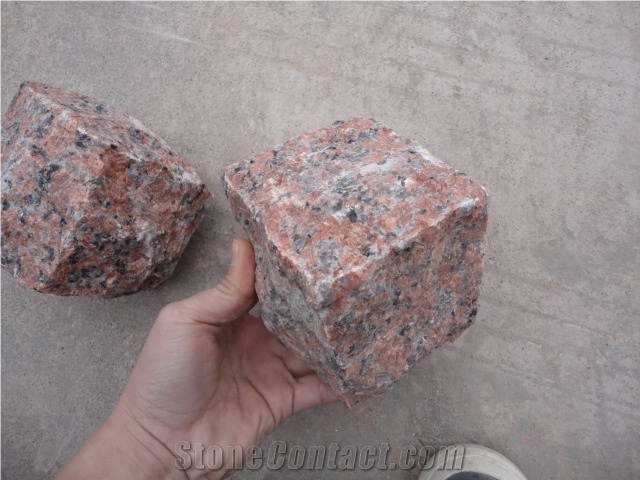 Chinese Red Granite G562 Paving Stone, Granite Cubic Stone, Marple Red Cobble Stone