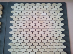 Cream Marfil Polished Oval Mosaic Tile, Cream Marfil Marble Mosaic
