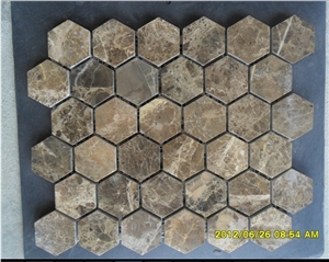 Hexagon 1" Emperador Dark Marble Polished Mosaic Tile, Emperador Dark Brown Marble Polished Mosaic