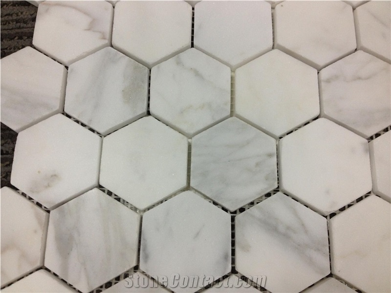Hexagon Calacatta Carrara White Mosaic tile ,White Hexagon mosaic tile