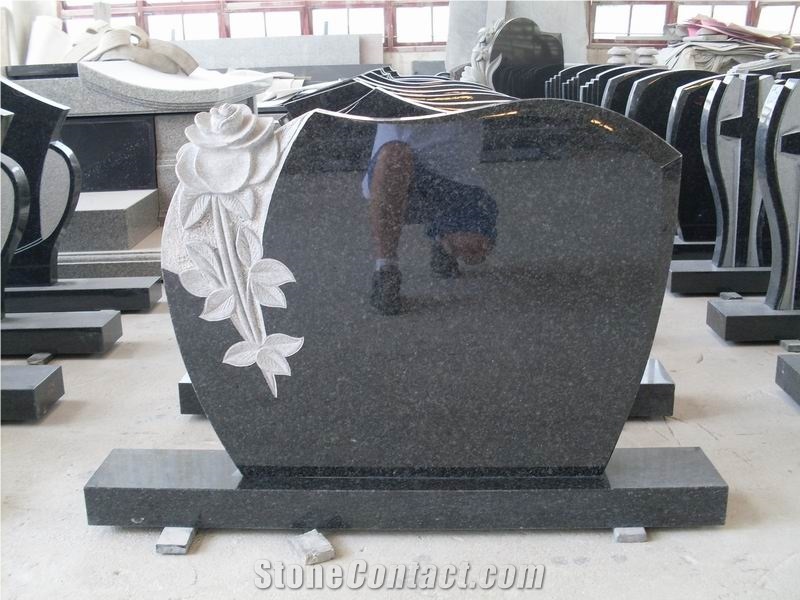 High Quality Black Granite Tombstone , Russian Style Gravestone ,Chinese Shanxi Black Granite Monument