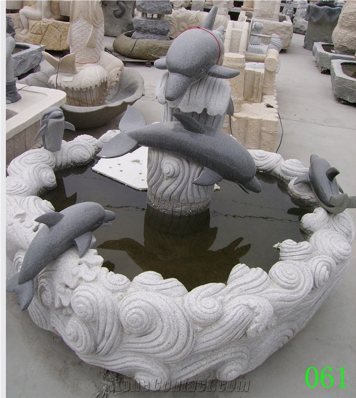 Natural Stone Garden Fountain , Dolphin Style Of G603 Fountain