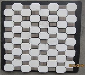 Octagon Volakas White Polished Mosaic Tile, Volakas White Marble Polished Mosaic