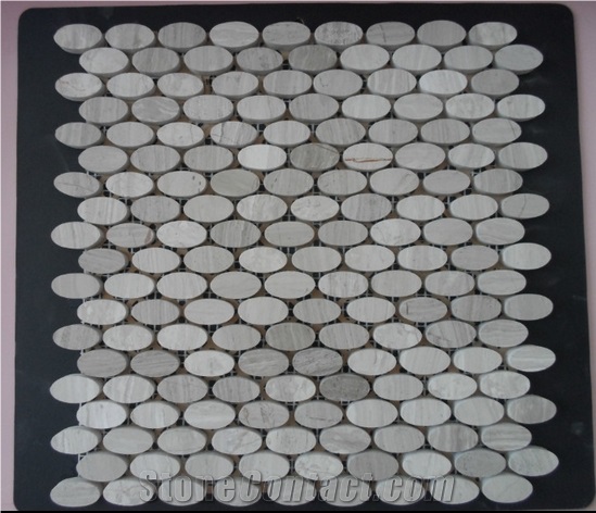 Oval Pattern Wooden White Vein Marble Polished Mosaic Tile