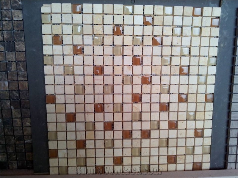 Sunny Beige Marble Mixed Glass Mosaic Tile