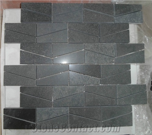 V Shaped Brick China Black Basalt Honed Mosaic Tile