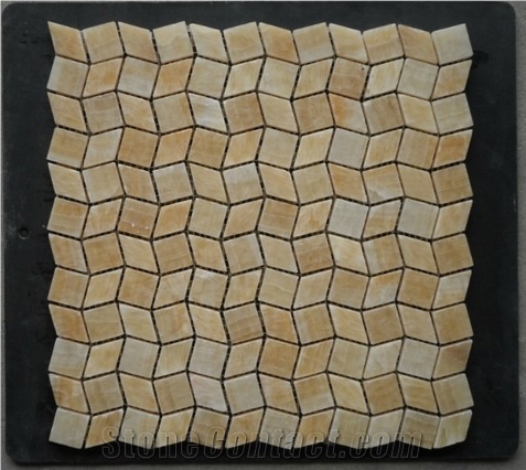 Waved Pattern Honey/Yellow Onyx Polished Mosaic Tile, Honxy Onyx Yellow Onyx Polished Mosaic