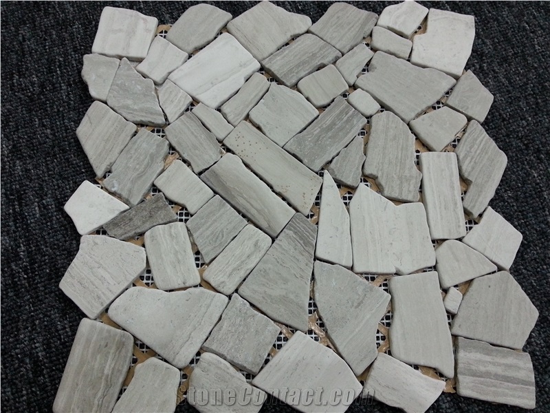 Wooden White Marble Irregular Mosaic Tile
