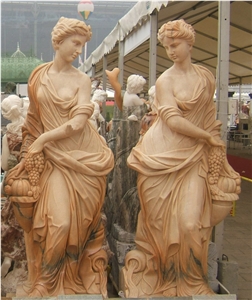 a couple of woman sculptures & statues,western figure statue,yellow marble sculpture
