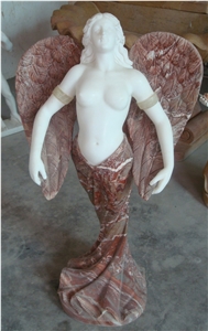 angel with wings sculpture,angel stone carving,garden red marble sculptures