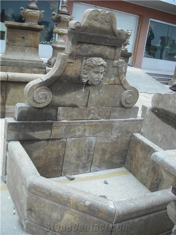archaistic garden fountains, archaistic sculptured fountains,wall mounted fountains