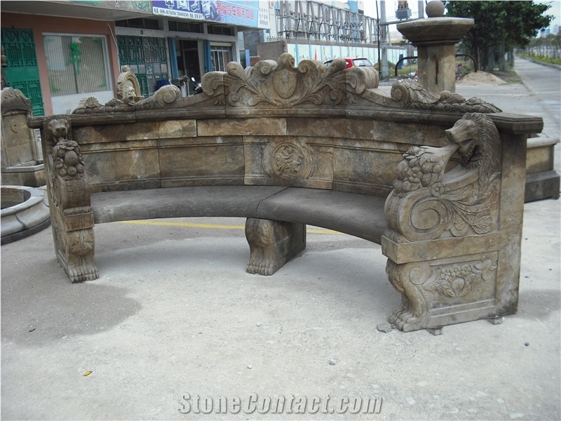 Archaistic Patio Bench, Archaistic Sculptured Garden Bench, Garden & Park Benches