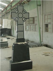 Balck Granite Irish Headstone with Celtic Cross