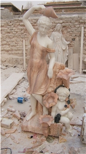 beautiful garden sculptures,human stone carving,woman & child with shells sculpture