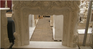Beige Granite Angle Fireplace Design