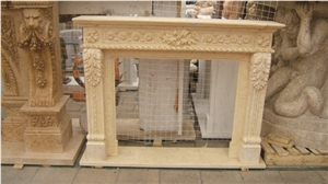 Beige Granite Angle Fireplace Design