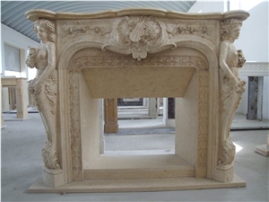 Beige Granite Fireplace Design