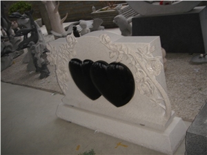 Beige Granite Flower Carving Headstone, Double Heart Tombstone