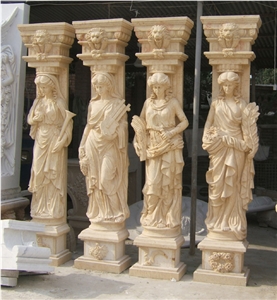 Beige Travertine Columns,Roman Columns & Pillars,Human Figures Hand-Carved Columns