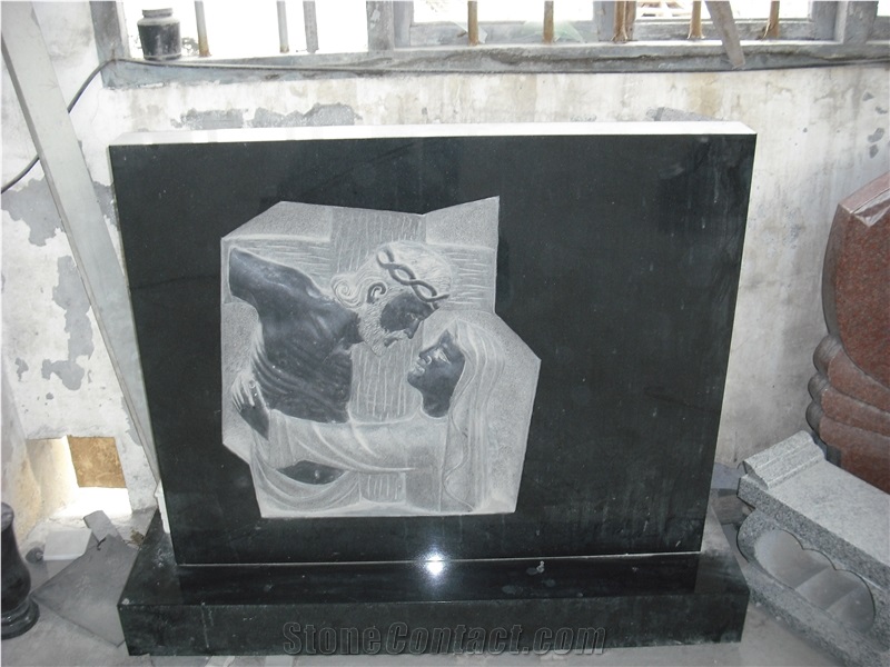 black granite upright monument, headstone engravings