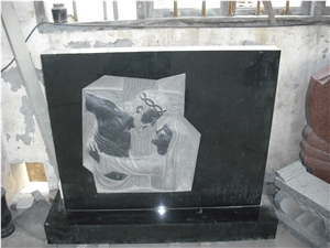 black granite upright monument, headstone engravings