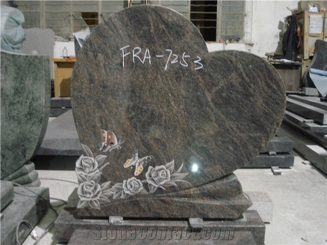 Brown Granite Heart Shaped Headstone, Brown Granite Tombstone