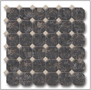 Brown Hexagon and Grey Square Marble Mosaic Pattern