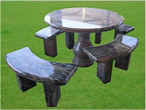 Brown Landscaping Stone Bench and Table