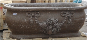 Carved Brown Marble Big Stone Flowerpot