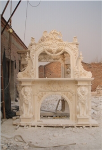 Carving Lion White Marble Fireplace Mantel