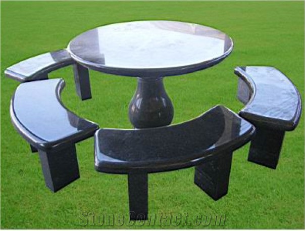Cheap Landscaping Black Stone Table and Bench, Black Granite Tables