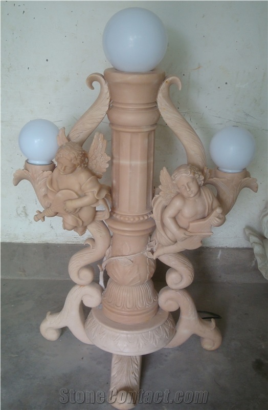 Children Angel Hand-Carved Street Lamps & Lamppost,Decorative Sandstone Lanterns