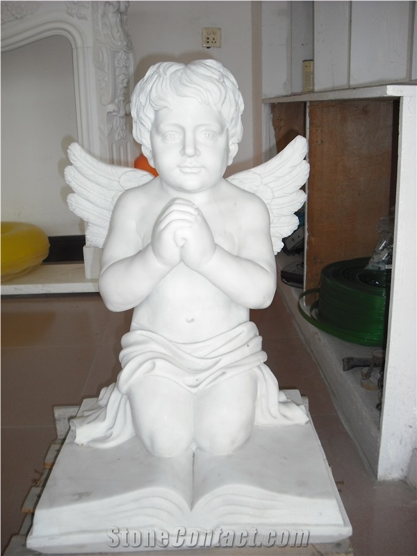 Children Angel Statue, Western Stone Sculpture, White Marble Sculpture, Hunan White Marble Sculptures