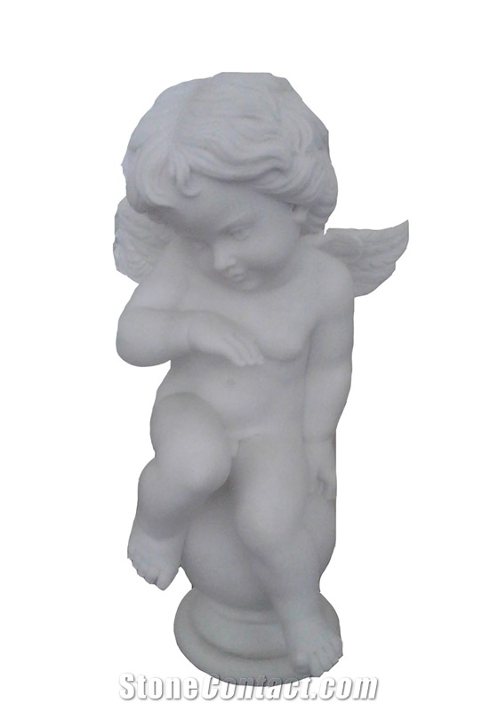Children Angel Stone Sculpture & Statue, Western Sculpture, White Marble Sculpture
