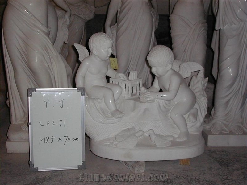 children angle sculpture, western statues,white marble garden sculptures