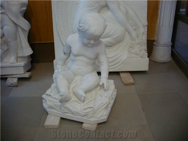 Children Stone Sculpture &Statue, Western Figure Sculpture,White Marble Sculptures